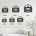 Lake house metal sign size guide showing 8x8, 10x10, 12x12, 14x14, 18x18, and 24x24 inch options