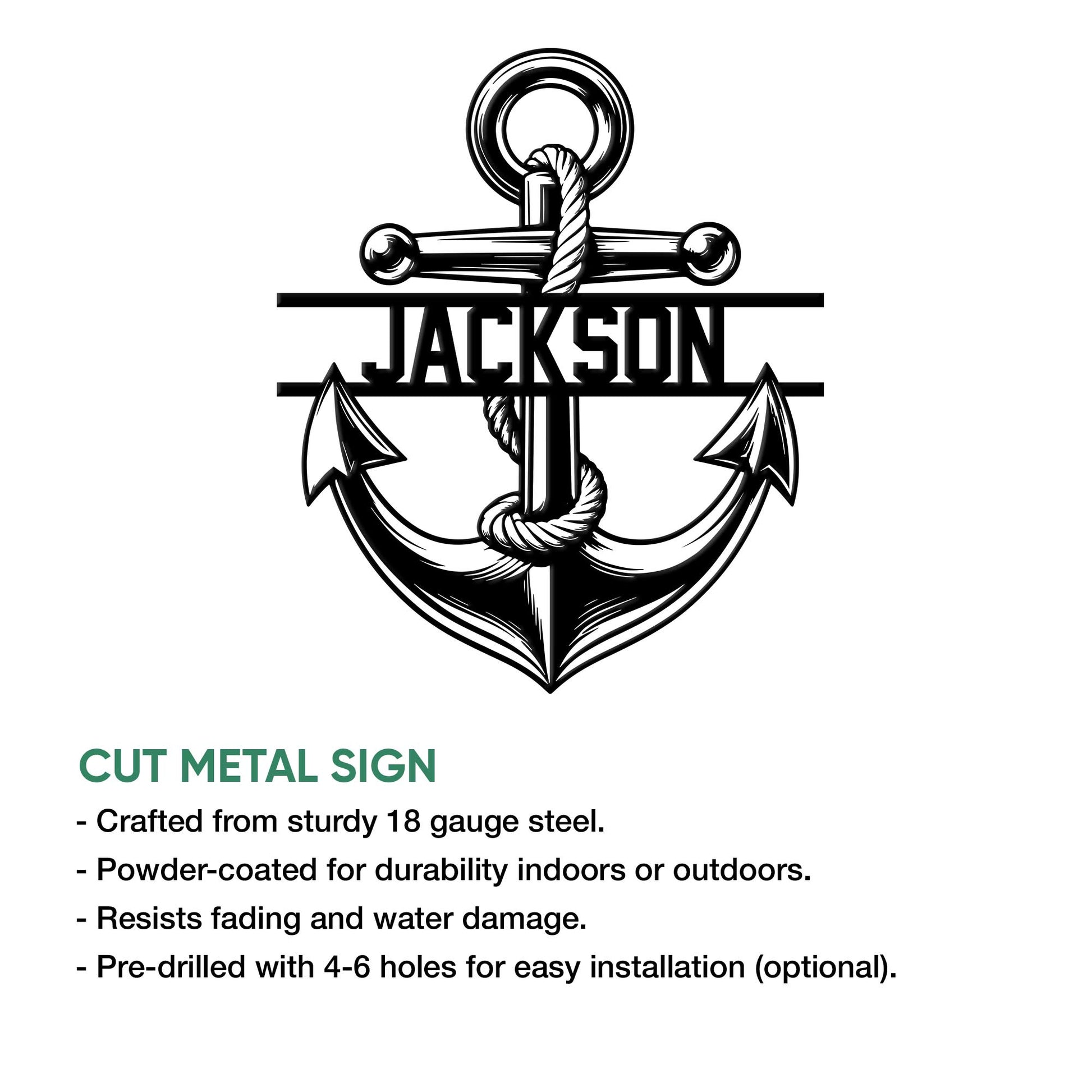 Anchor metal sign feature graphic showing the nautical artwork and product presentation
