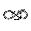 Custom anchor metal sign featuring a looping rope design and crossed nautical sword in bold black