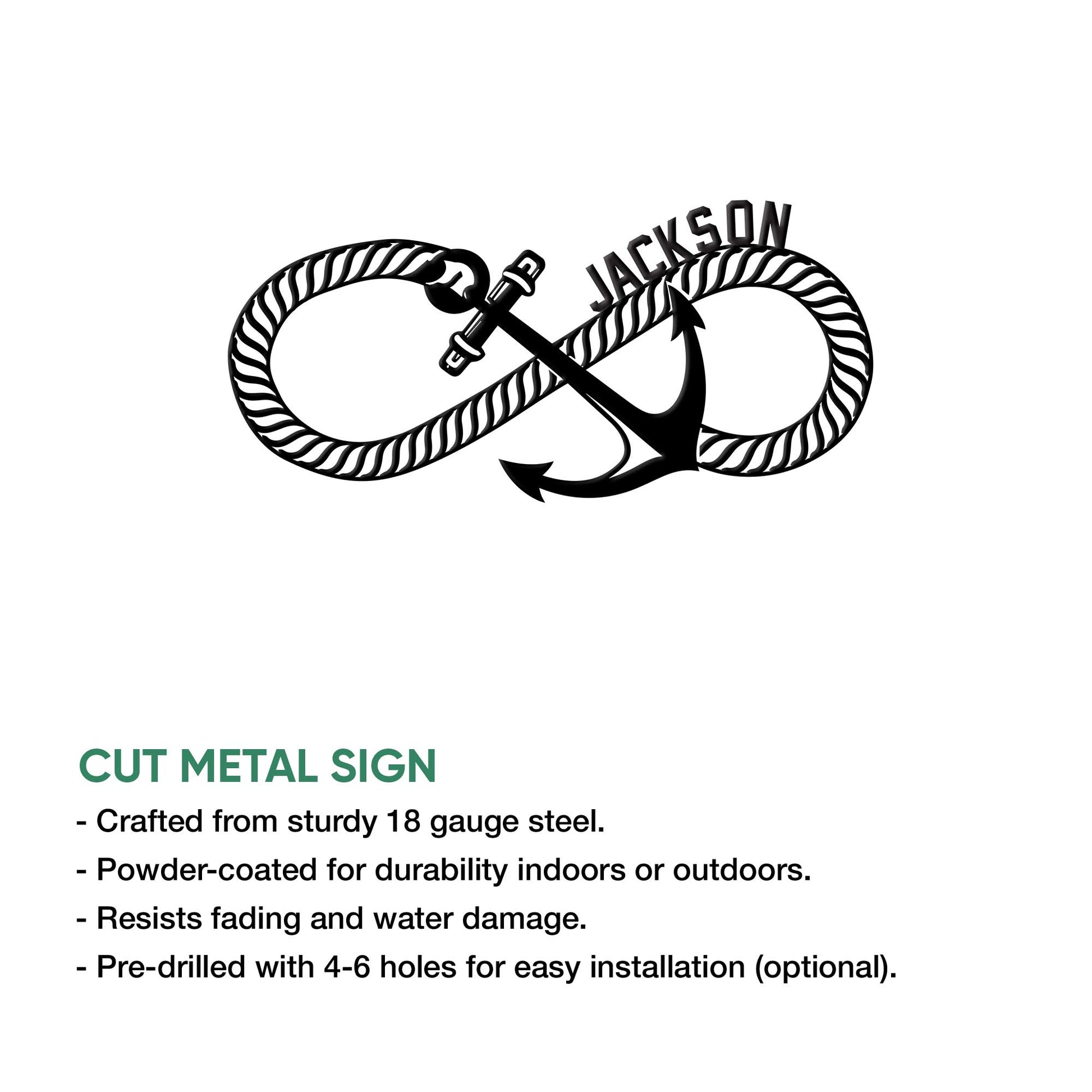 Anchor metal sign product graphic showing the rope loop and crossed sword nautical artwork