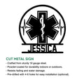 Paramedic cut metal sign with Star of Life artwork, ECG lines, and a custom design presentation