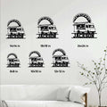 Taco food truck metal sign shown in a living room setting with multiple size options presented in a guide