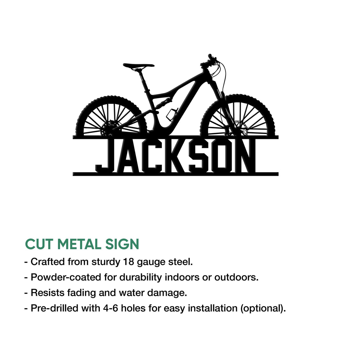 Mountain bike metal sign feature graphic showing the cut steel design and indoor or outdoor display use