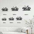 Mountain bike metal sign size guide showing several available square size options in a home decor setting