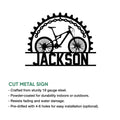 Mountain bike metal sign shown with cut steel construction and indoor or outdoor display details