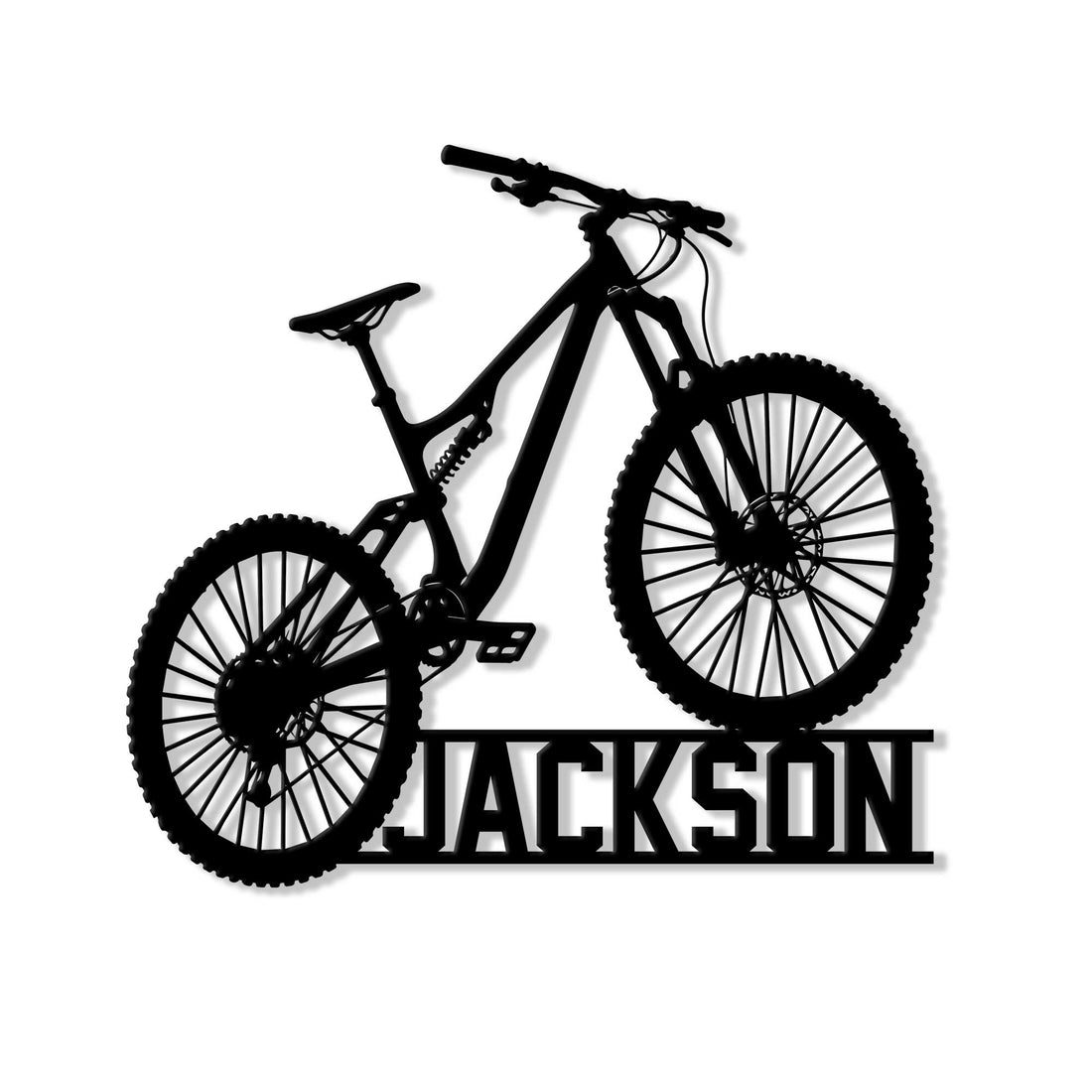 Black mountain bike silhouette metal sign with a bold custom design for cyclists and bike lovers
