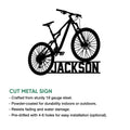 Mountain bike metal sign product graphic highlighting a cut steel design for indoor or outdoor display