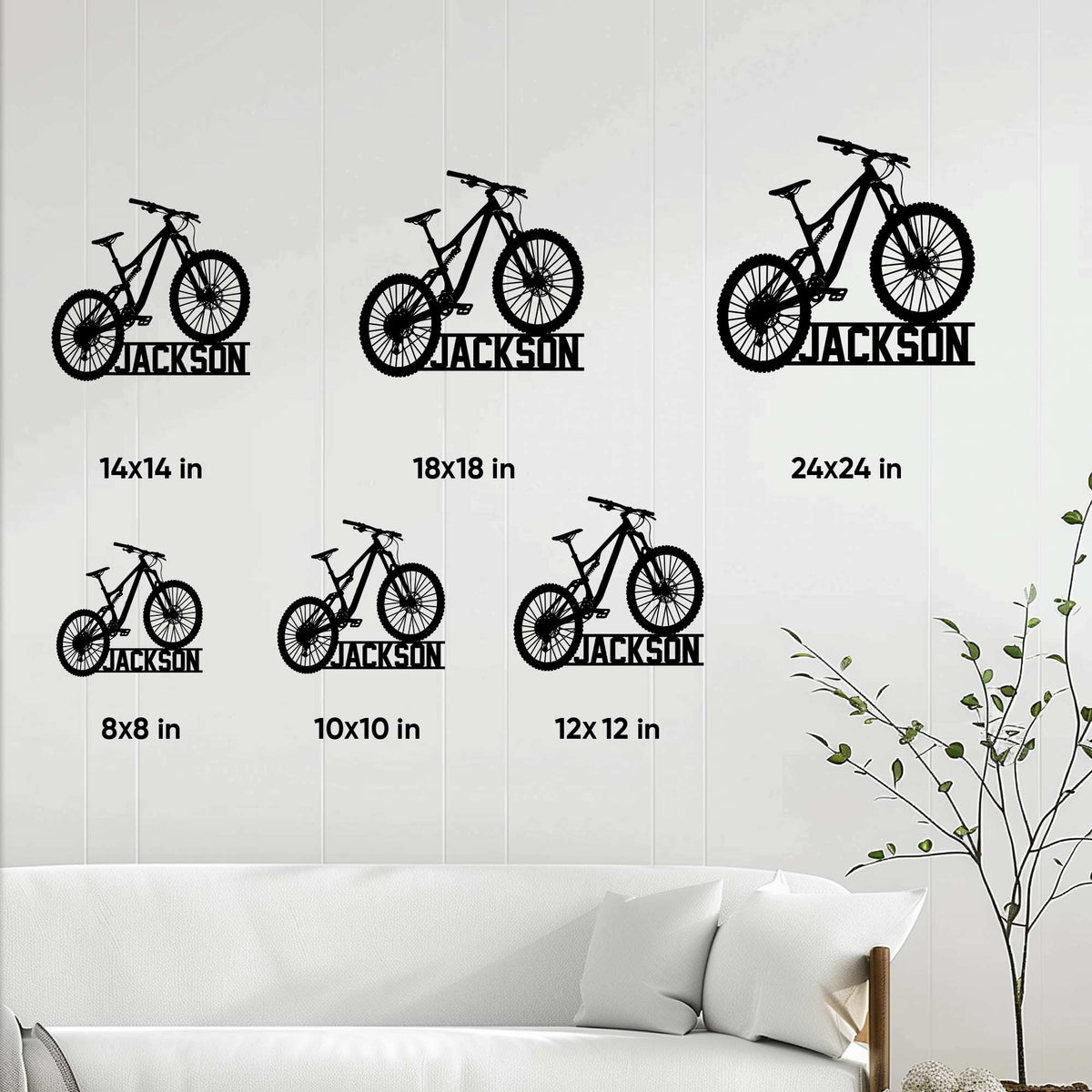 Mountain bike metal sign shown in multiple size options for a personalized cyclist decor display