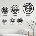 Cyclist metal sign size guide showing multiple circular sign sizes for wall decor planning