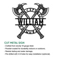 Viking axe wall sign shown with its cut-metal silhouette and custom center lettering area.