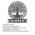 Viking Tree of Life cut metal sign shown with its detailed runic border and decorative branching design