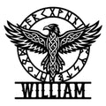 Custom Viking eagle metal sign with a Norse runic circle and bold knotwork design