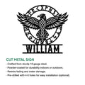 Viking eagle cut metal sign with Norse runes, decorative knotwork, and custom design space