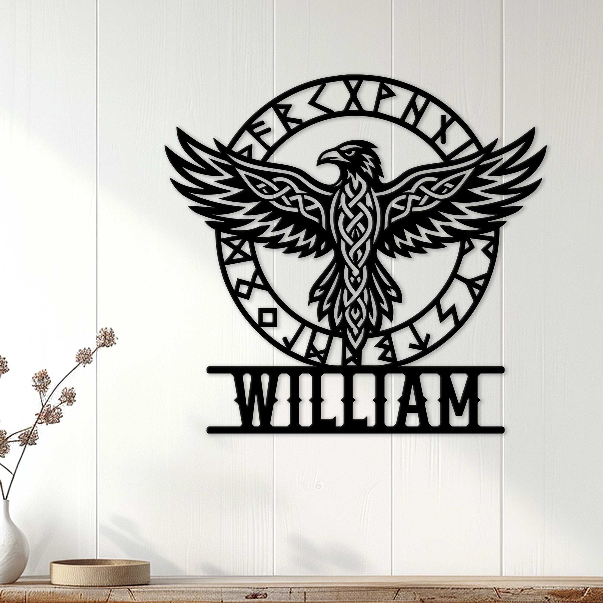 Norse Viking eagle wall sign displayed on white paneling as distinctive home decor