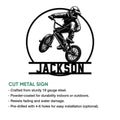 BMX rider metal sign design shown with a cut-metal product feature guide