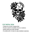 Gothic rose skull metal sign shown with cut-metal construction and indoor or outdoor display details