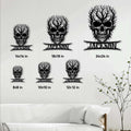 Gothic skull metal sign size guide showing multiple available square size options