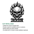 Flaming skull cut metal sign feature graphic highlighting its dramatic design and display options