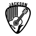 Black metal guitar pick sign featuring an acoustic guitar silhouette for music room wall decor