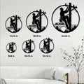 Lineman sign size guide showing round wall decor options from 8 by 8 to 24 by 24 inches