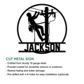 Lineman metal sign feature graphic showing a utility worker, power lines, and circular silhouette design