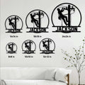 Lineman metal sign size guide showing the power line worker design in six available square sizes