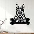 German Shepherd metal wall sign displayed on a white paneled wall in a home decor setting