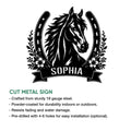 Horse metal sign product graphic showing a horseshoe-framed horse portrait and cut metal sign presentation
