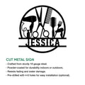 Cut metal hairstylist sign feature graphic showing salon tools and indoor or outdoor display details