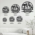 Hairstylist metal sign size guide showing round designs in 8, 10, 12, 14, 18, and 24 inch sizes