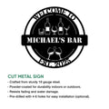 Bartender metal sign shown with wine bottles, cocktail glass icons, and a welcoming home bar theme