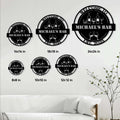 Home bar metal sign size guide showing available square sizes from 8 by 8 to 24 by 24 inches