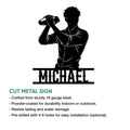 Bartender metal sign product graphic showing a bottle-raising silhouette and cut metal sign details