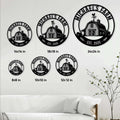 Farm metal sign size guide showing circular options from 8 by 8 to 24 by 24 inches