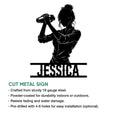 Bartender silhouette metal sign shown in a product details graphic with cut metal sign presentation