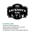 Bartender bar sign product infographic showing the decorative cut-metal plaque and available sign features