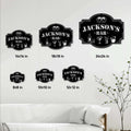 Home bar metal sign size guide displaying six available square sign sizes from 8 to 24 inches