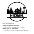 Farmhouse metal sign with a detailed barn scene, silo, windmill, trees, and bold custom design