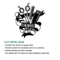 Hairstylist metal sign product graphic showing salon tool artwork and cut-metal sign presentation