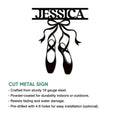 Ballet pointe shoe metal sign shown with a cut-metal product feature overview