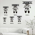 Ballet pointe shoe metal sign shown in multiple size options within a bedroom decor setting