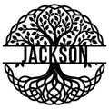 Intricate Tree of Life metal sign with leafy branches, woven roots, and a central custom design