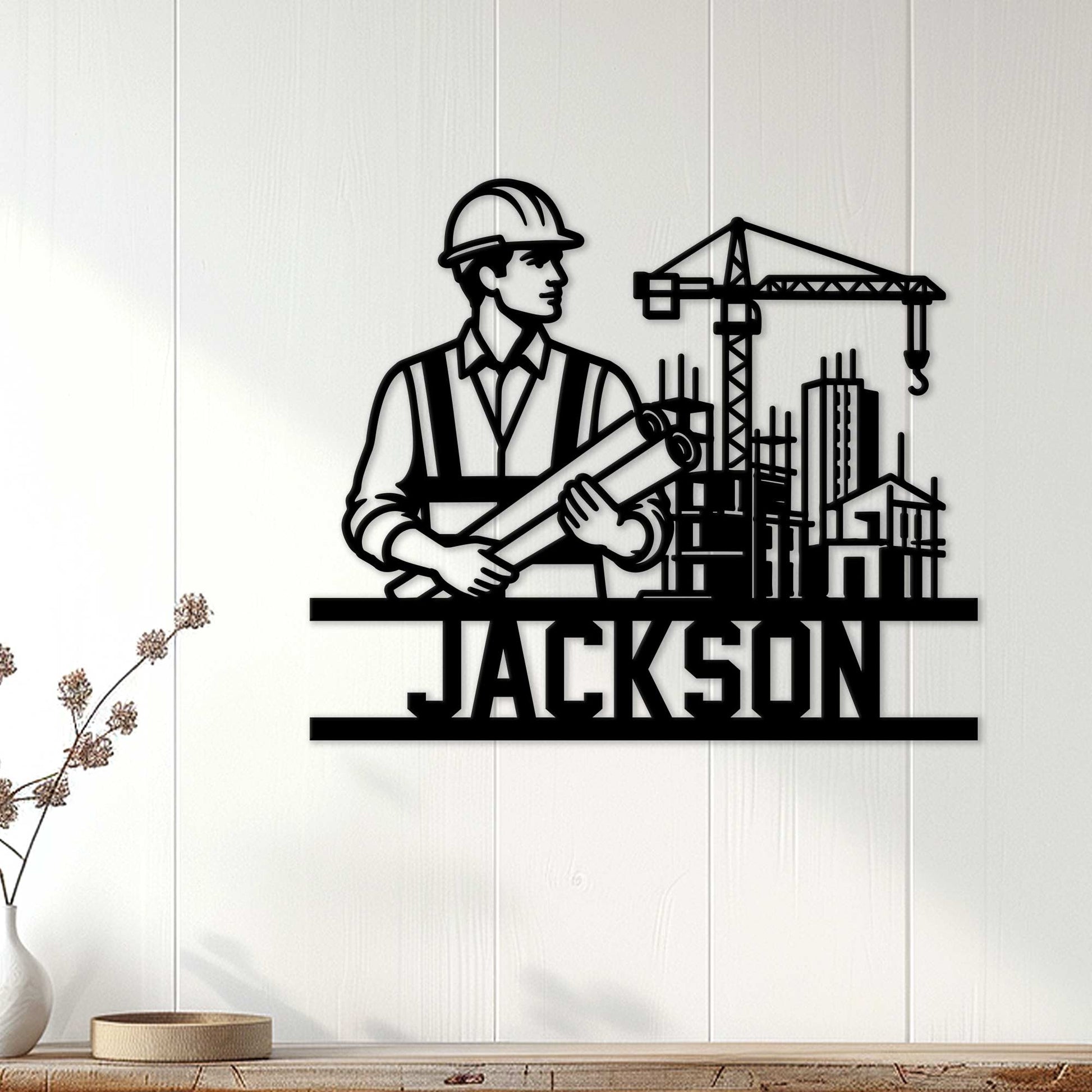 Civil engineer wall sign displayed on a light wood wall, bringing construction-themed decor to a modern room