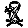 Karate metal sign featuring a martial artist silhouette performing a high kick over crossed belts