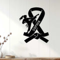 Karate metal wall decor displayed on a light wood-paneled wall in a home interior