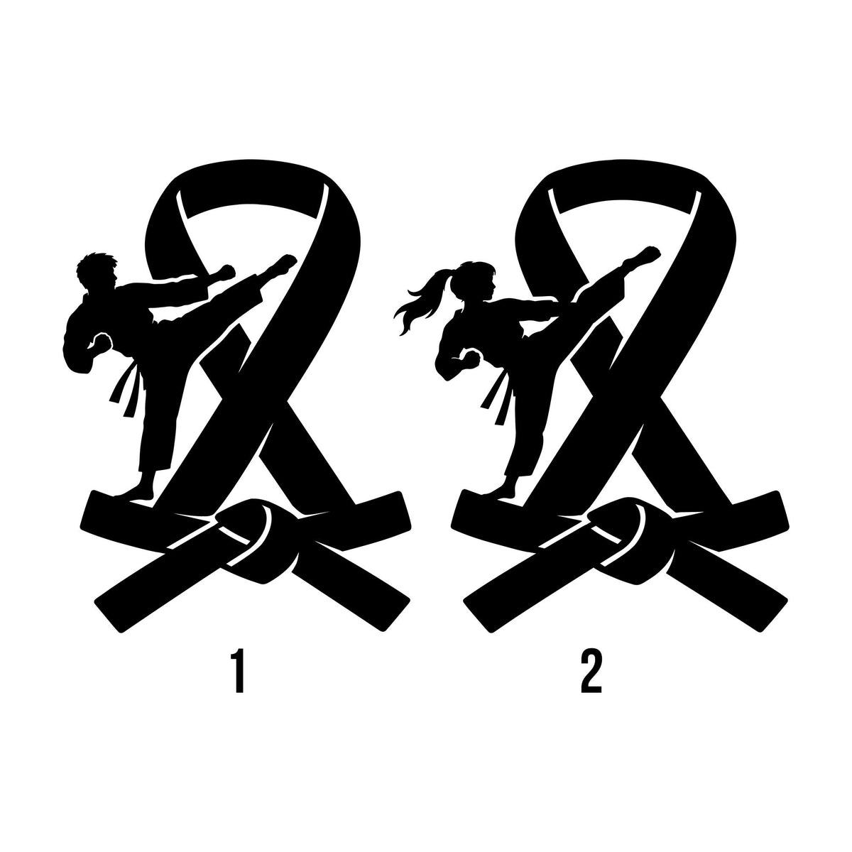Karate style selection guide showing male and female martial artist silhouette options