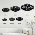 Beach house metal sign size guide showing available square size options from 8 by 8 to 24 by 24 inches