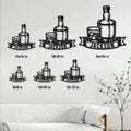 Bourbon metal sign size guide showing six available square size options in a room setting