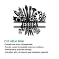 Painter metal sign with brushes, palette, floral accents, and a decorative cut metal sign presentation