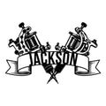 Tattoo artist metal sign with crossed tattoo machines, ribbon banner, and bold custom studio design
